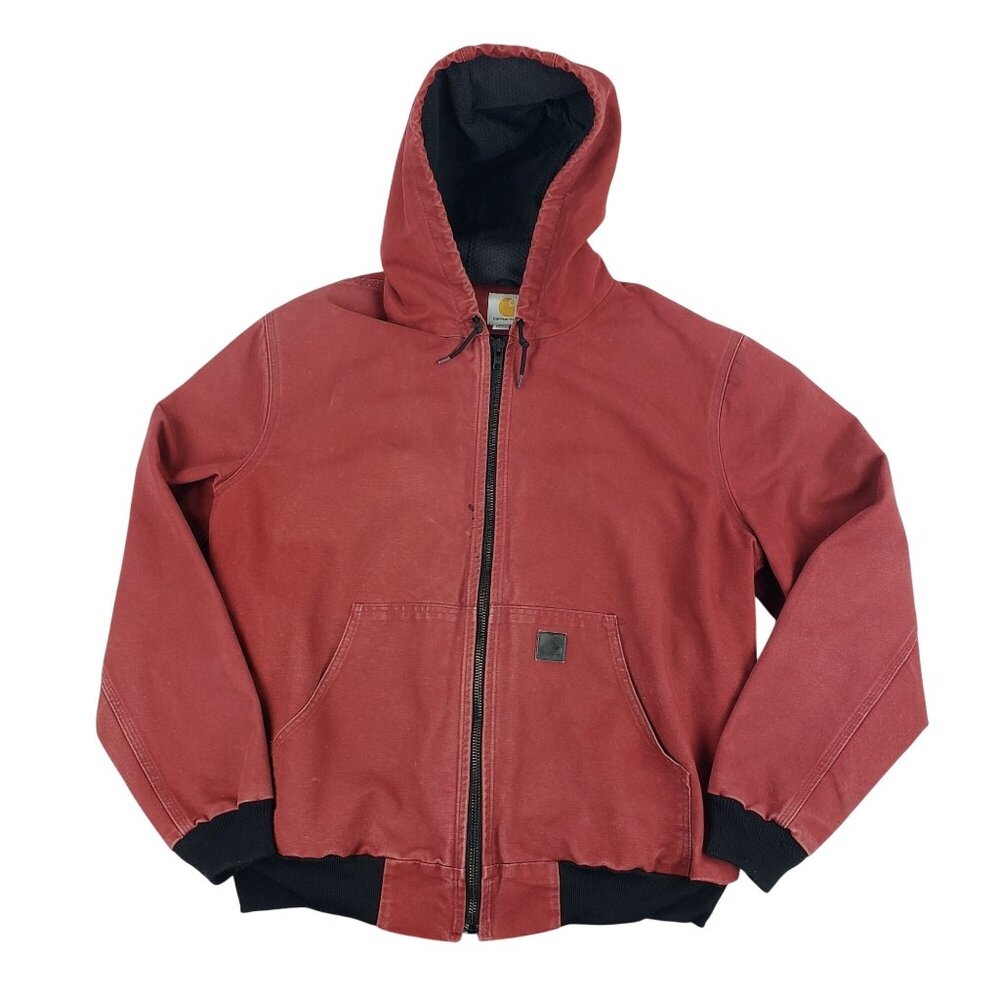 Carhartt J360 DKR Jacket Men XL Red Duck Canvas Hooded Mesh Lined Workwear Y2K
